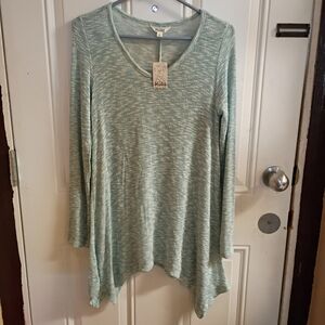 2/$10 Mudd Heathered Mint Pastel Blue V-Neck Long Sleeve Tunic Medium
